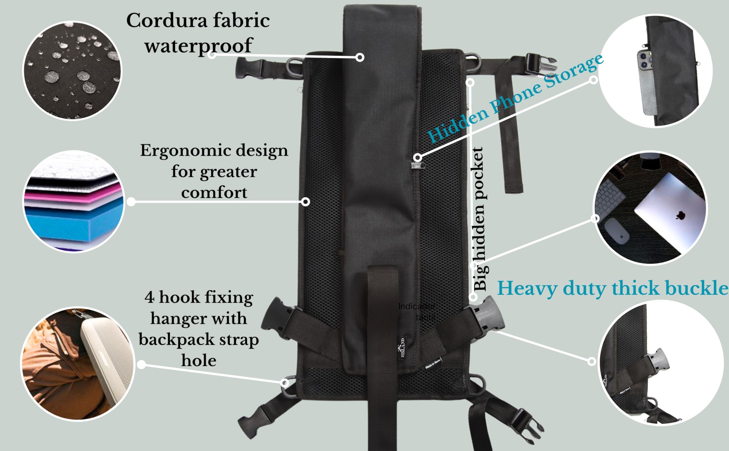 Sac Skateboard imperméable avec Poches secrètes, Sac à Dos réglable pour Planche à roulettes