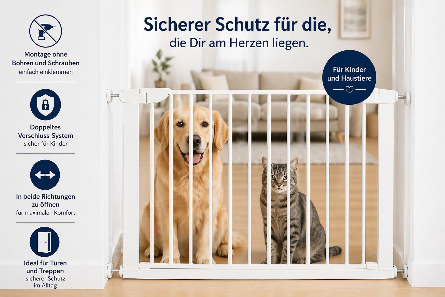 Fiducia Türschutzgitter Treppenschutzgitter erweiterbar bis 102 cm Ohne Bohren Hundegitter Türschutz für Ihr Baby & Haustier Türgitter Kindergitter (75-102 cm)