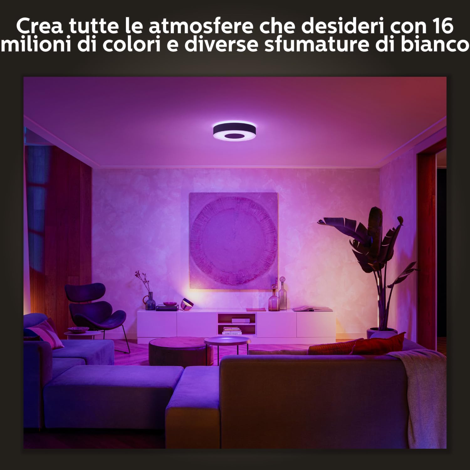 Philips Hue White and Color Ambiance Infuse, Plafoniera Smart, Grande, Lampada Smart con Bluetooth, 52.5 W, Lampada da Soffitto con App, Nera