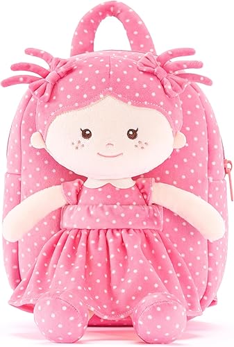 Onetoo Mochila para niños pequeños con muñecas de bebé bronceadas suaves en vestido de corazón azul de 9.5 pulgadas