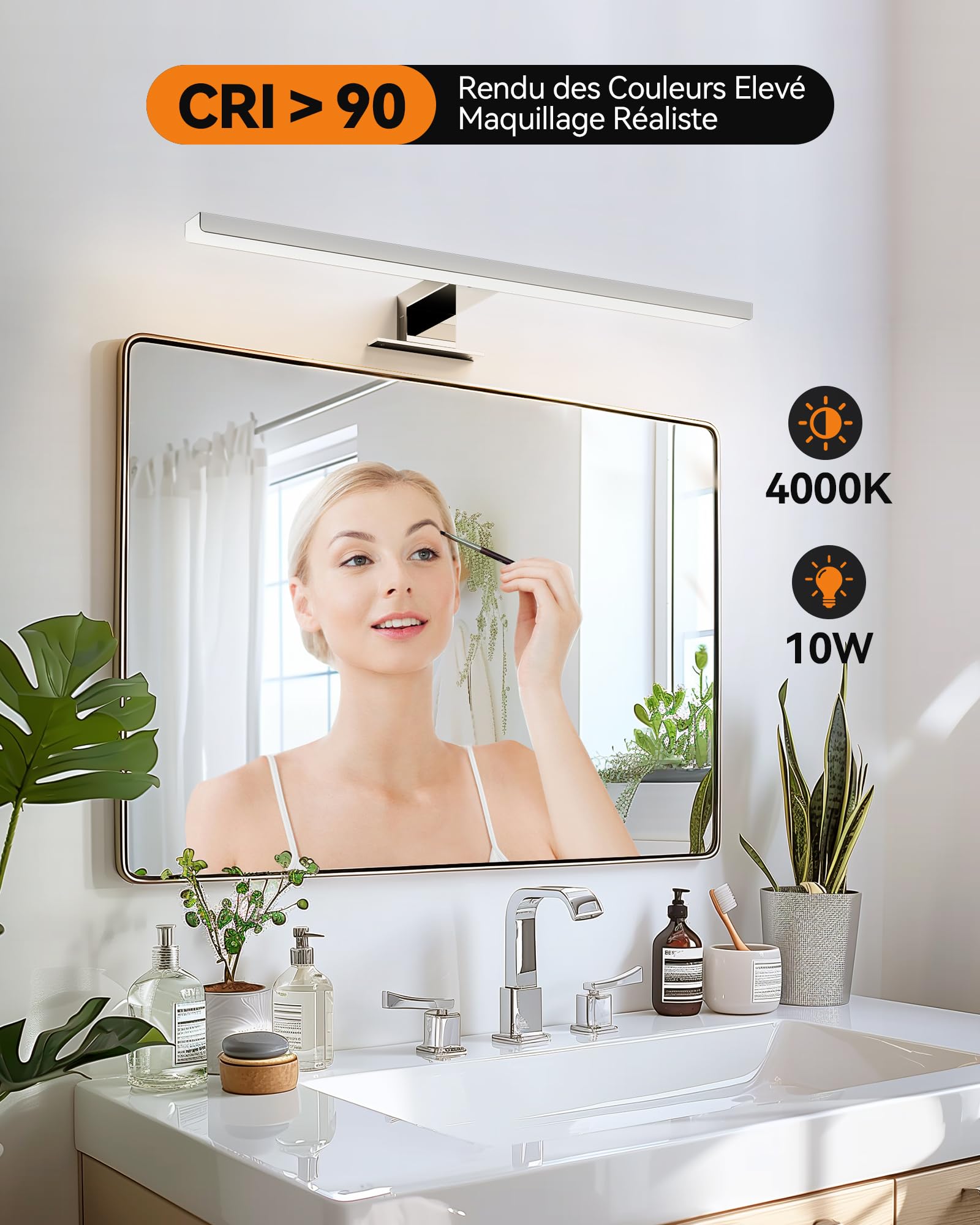 Hommie Lampe Miroir Salle de Bain LED 40CM Avec Interrupteur Blanc Neutre 4000K Luminaire Salle de Bain 10W 230V 900LM IP44 Étanche