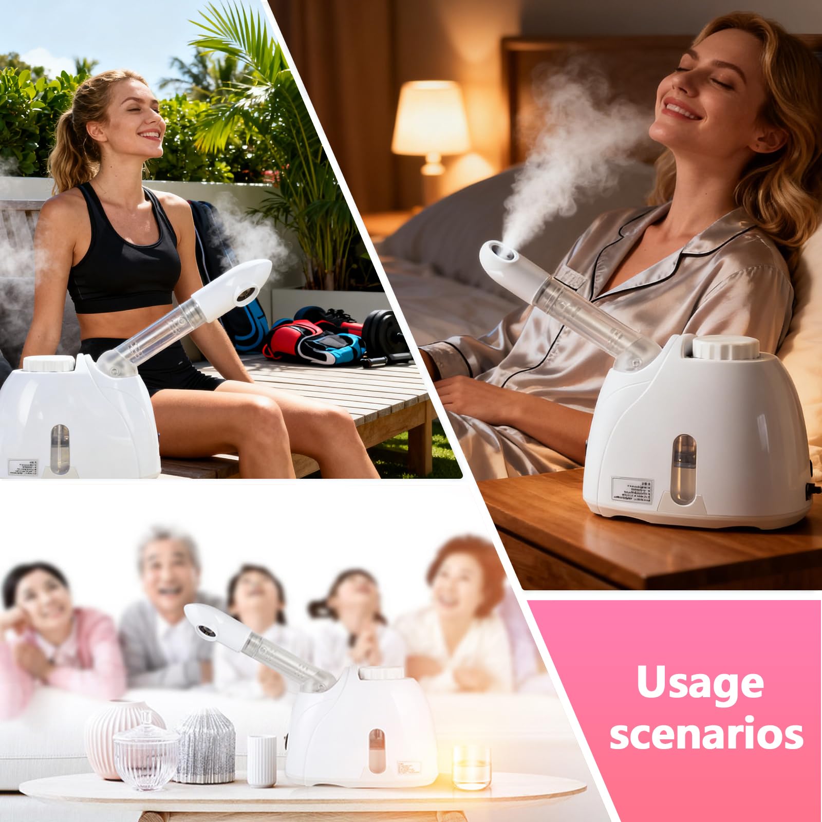 Vapor facial, sauna facial Nano iónico, humidificador caliente, vapor facial caliente, vapor facial para spa, sauna o salón, spray giratorio 360°, blanco