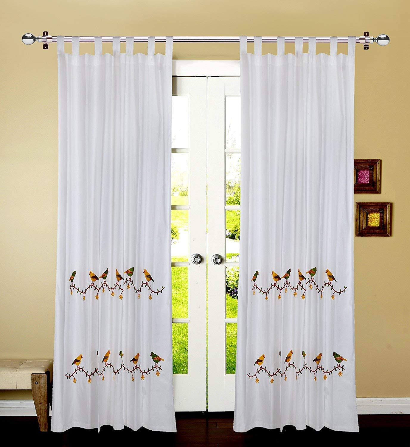 LINENWALAS Cotton Motif Grommet Curtain for Windows, Windows 5 Feet, Multicolor, Pack of 2