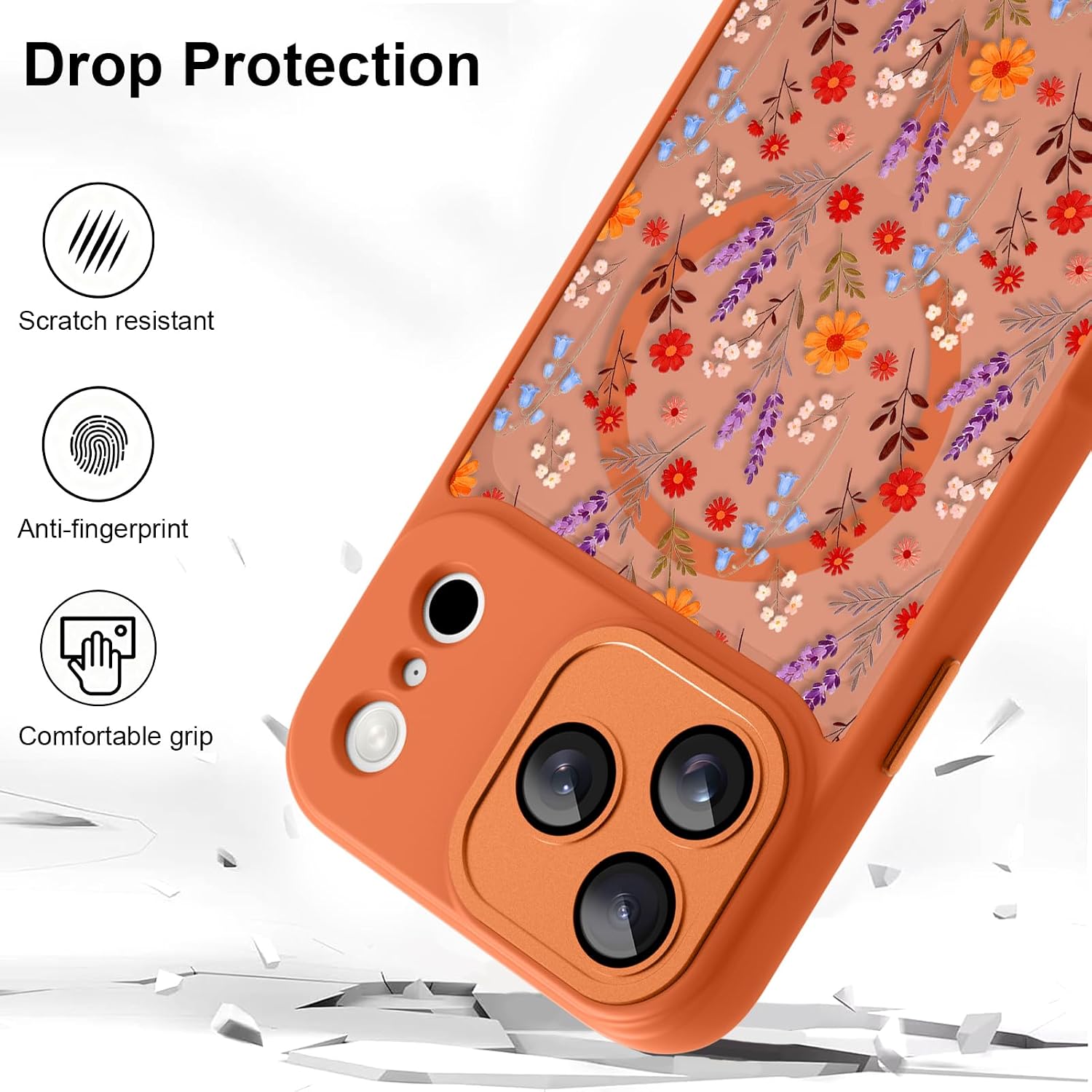 for iPhone 17 Pro Case Lavender Flower Pattern Orange image 2