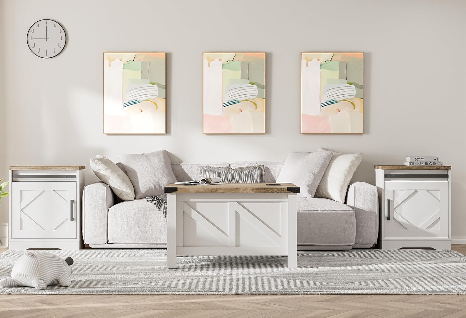 WAMPAT Farmhouse Coffee Table and End Table Set 3 Pieces