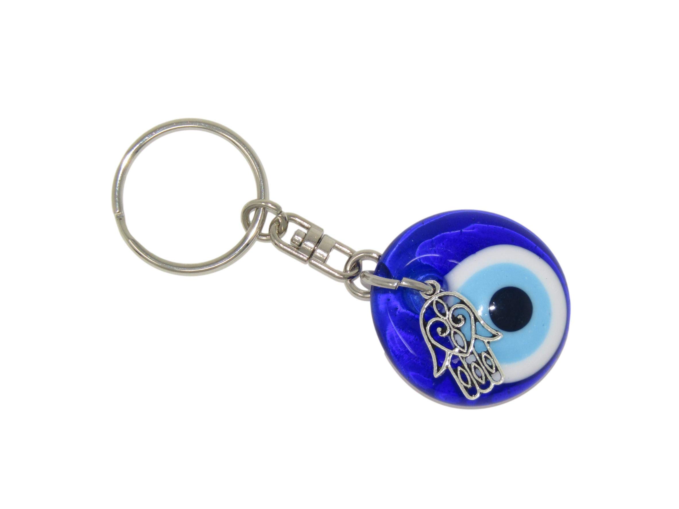 Jeannieparnell 184-3cm Lucky Evil Eye & Hamsa Hand Charm Keyring Bag Hanger Handmade Blue