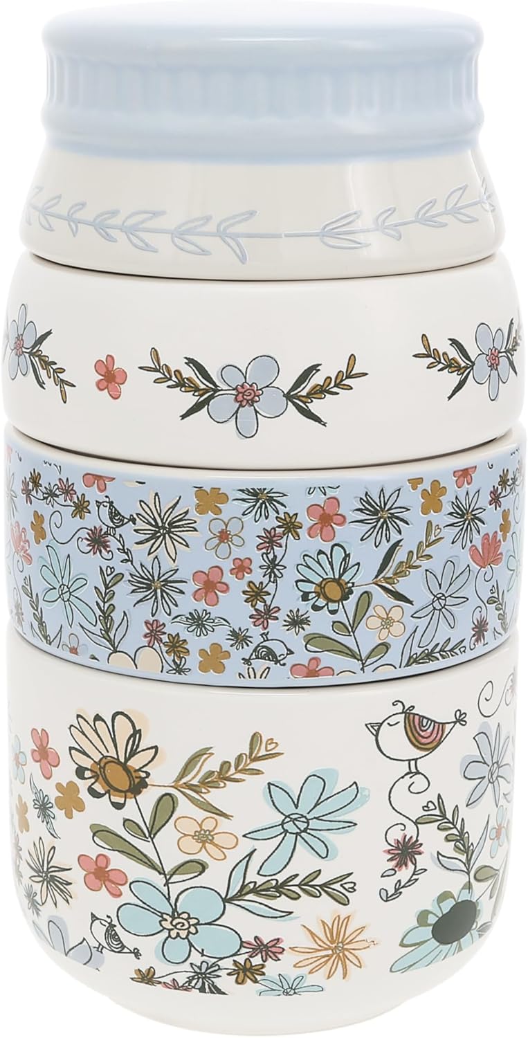 Pavilion Gift Company - Measure - 6.75" x 3.5" Ceramic Stacked Measuring Cups Love Appreciation Baking Kitchenware