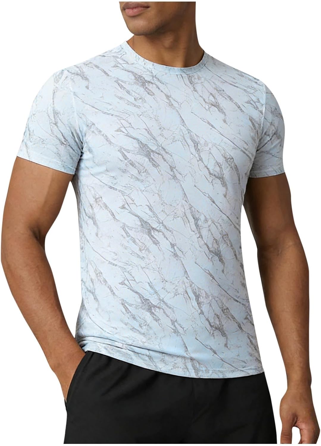 Men's Workout Shirts Short Sleeve Quick Dry Shirts Athletic Printed T-Shirts Slim Running Tshirts Swim Sun Shirt