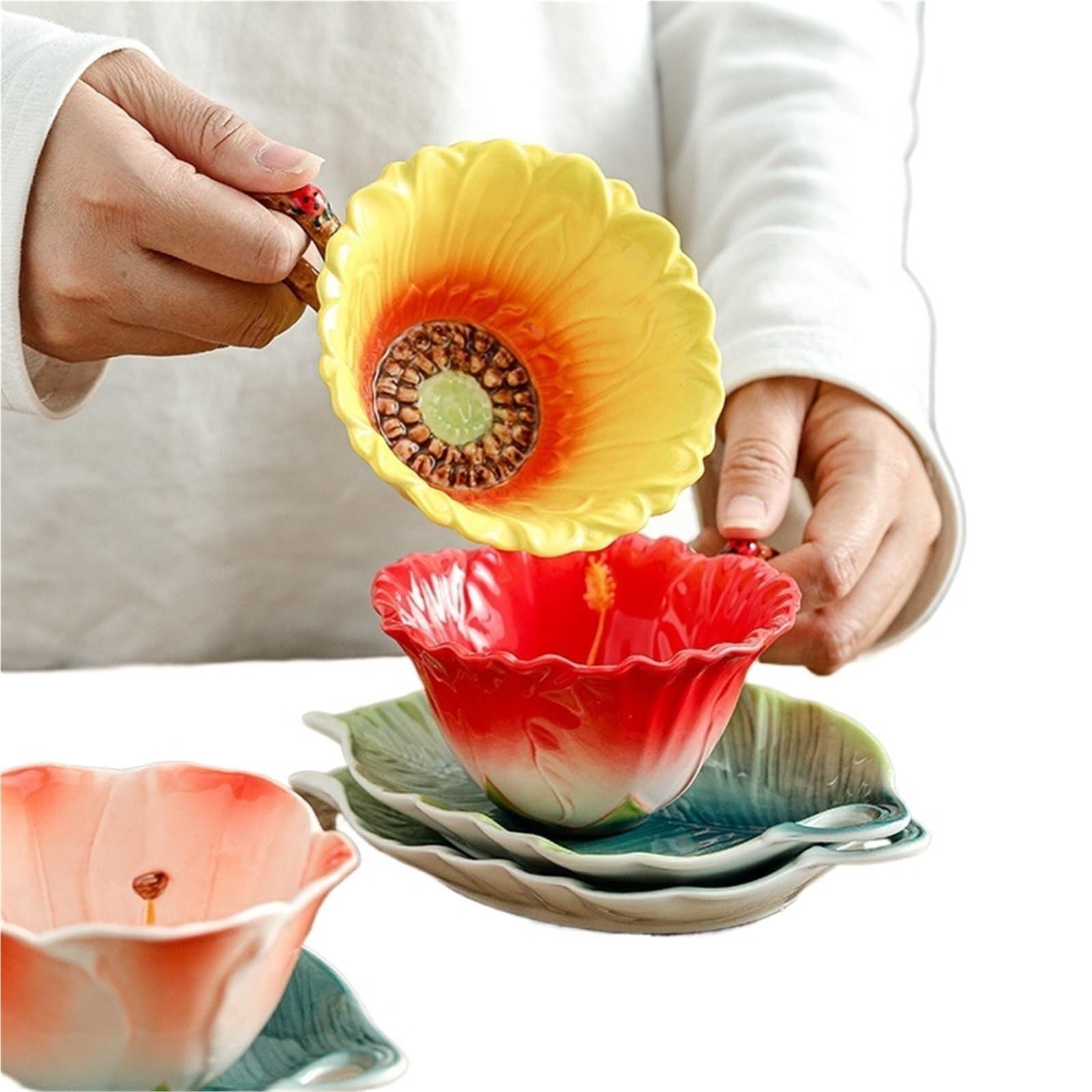Kaffeetasse Untertasse Sets 180ML Becher Tee Kaffeetasse Untertasse Set Home Office Keramik Teetasse Trinkset(Color2)