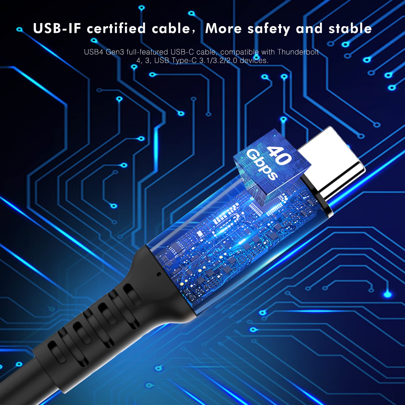 Ablink Cavo USB C 4 40Gbps per Thunderbolt 4 [1,2m]，Cavo di Ricarica da Tipo C a Tipo C 100W，8K@30Hz e Doppio Video 4K,Compatibile con Thunderbolt 4/3 per iPhone 16/15,iPad,MacBook,Dock, Monitor