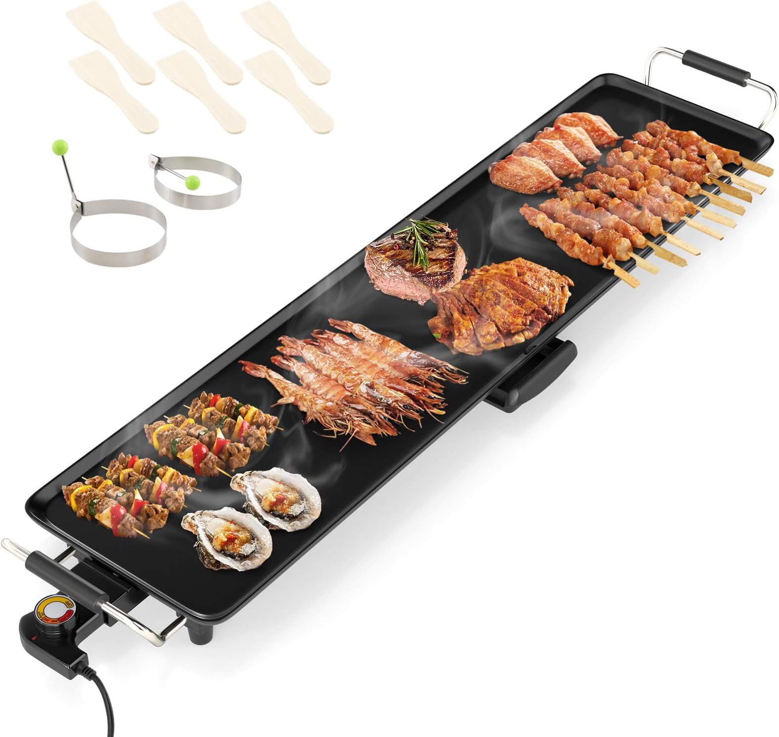 SIMOE 35 Inch Large Electric Griddle, Teppanyaki Grill BBQ with 4-Level Adjustable Temperature, Insulated Handles & Drip Tray, Indoor Outdoor Extra Long Griddle Pan Electric for Party, Home, Camping