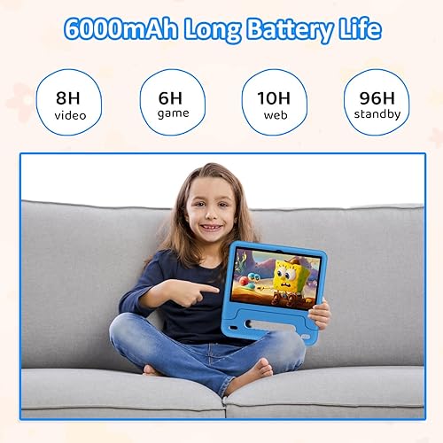 Miniatura 7 de WXUNJA Tablet Android 15 Kids 2025, tabletas actualizadas de 10.1 pulgadas con procesador Octa-Core, batería de 6000 mAh, espacio para niños,