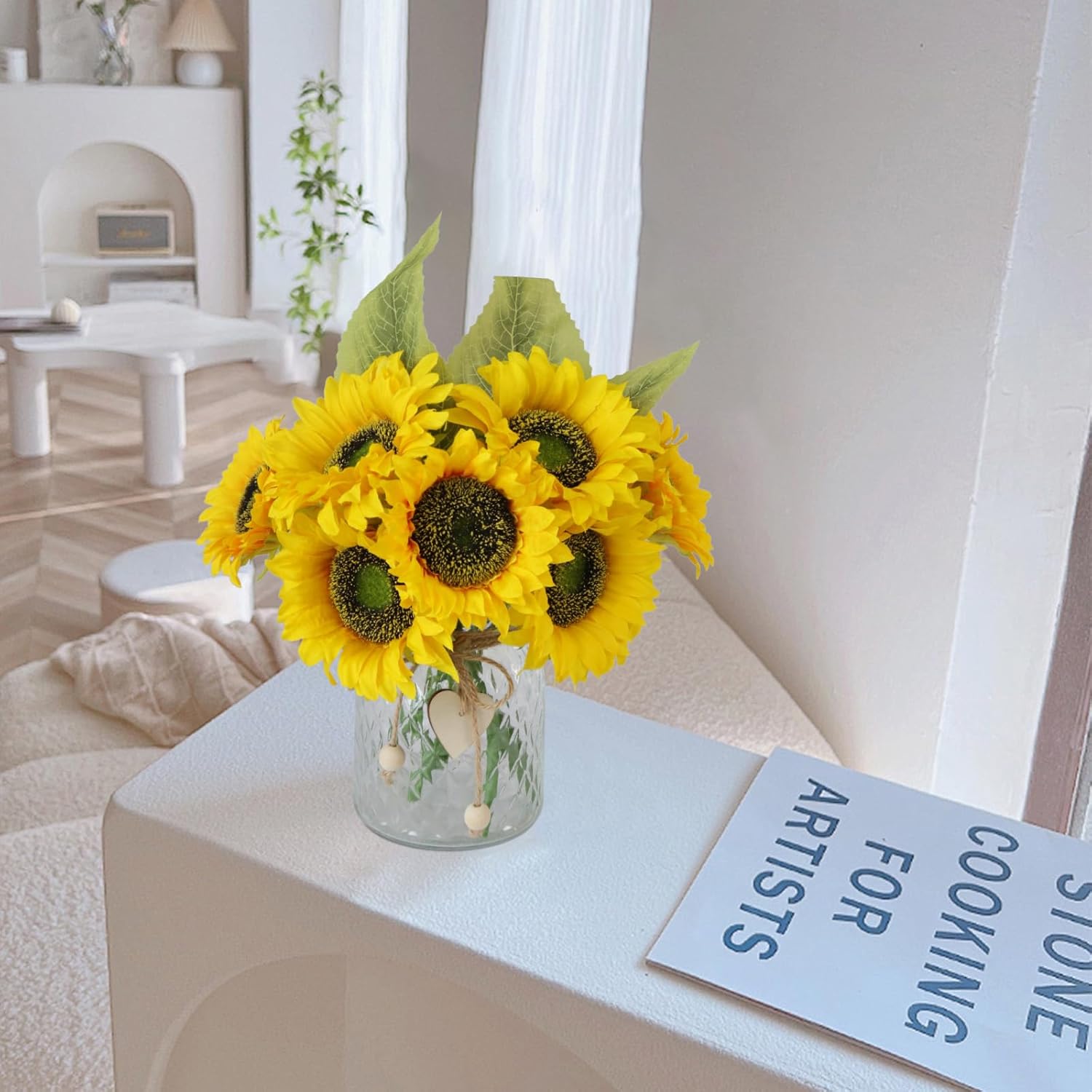 Artificial Sunflowers Flowers with Vase,Fake Flowers Bouquet for Sunflower Decor,Sunflower Kitchen Decor,Silk Flowers for Home Decor Living Room,Flower Centerpieces for Tables,Office Decor,Boho Decor - Image 8