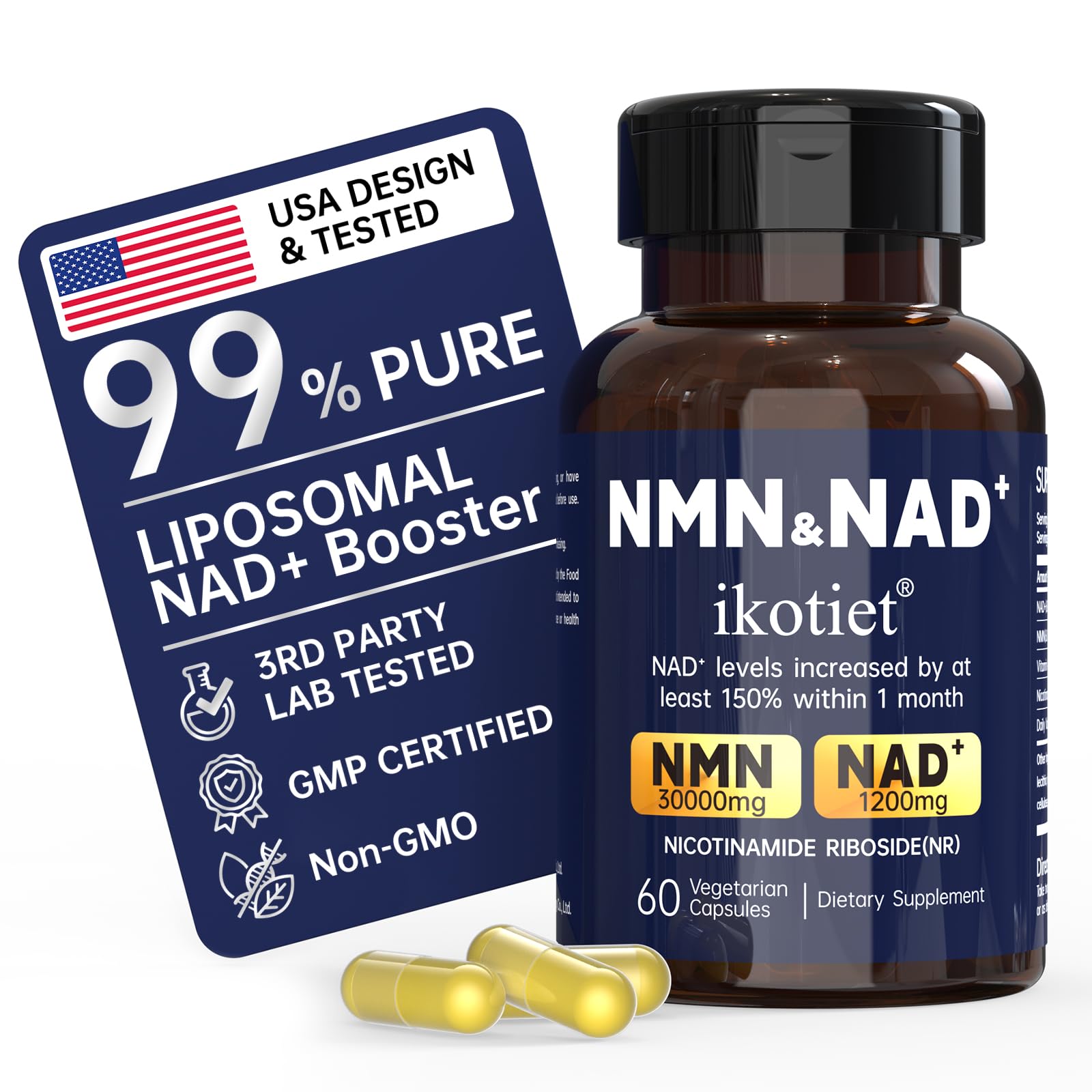 NMN Supplement with NAD+ and Nicotinamide Riboside, NMN & NAD+ Dual Benefits, NMNH Alternative, Supports Cellular Energy & Anti-Aging, 30 Day Supply 60 Capsules, Third-Party Tested, 1 Pack 60 Count (Pack of 1)