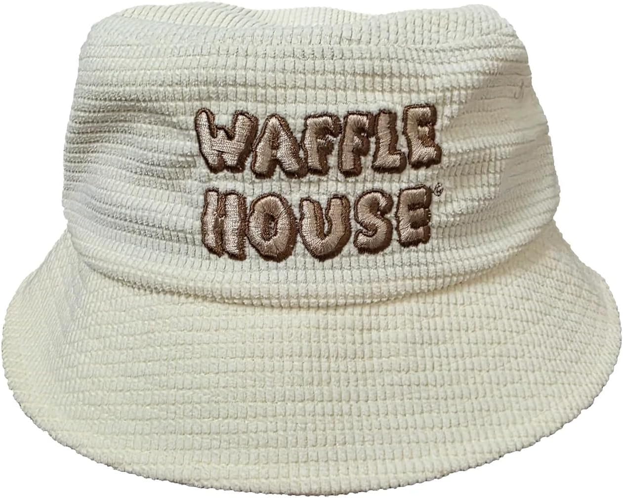 Waffle House Corduroy Bucket Hat for Adults – Embroidered Logo, Wide-Wale, Soft Textured Cream Bucket Hat for Women, Cream,Standard