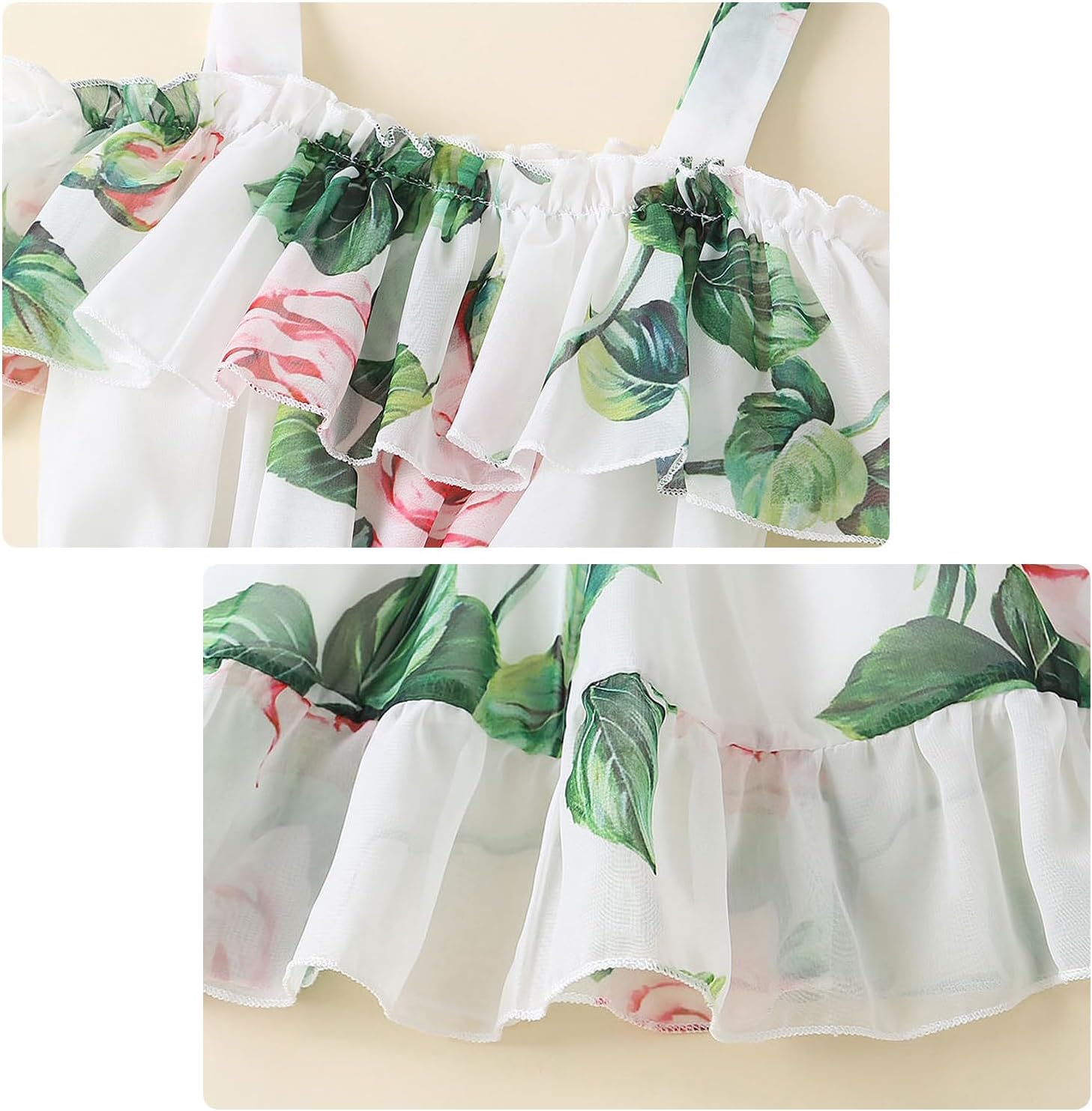 AGQT Toddler Girls Summer Off Shoulder Floral Dress Boho Princess Chiffon Ruffle Sundress for Beach Wedding Vacation 1-8T - Image 6