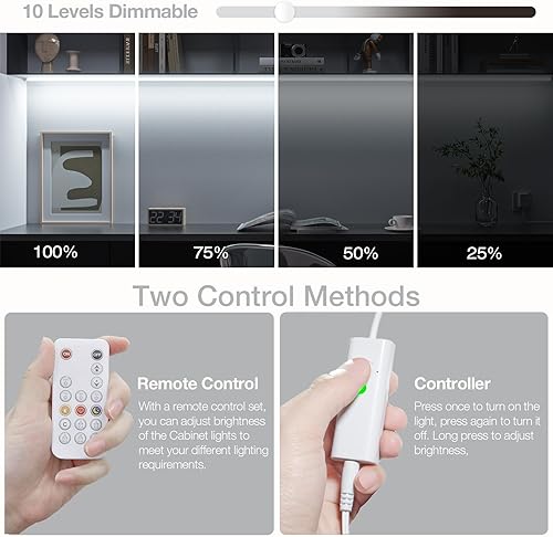 Miniatura 2 de WOBANE Tira de luz LED COB blanca con control remoto, tira de luz COB blanca de 9.8 pies, luces de gabinete regulables para cocina, techo,