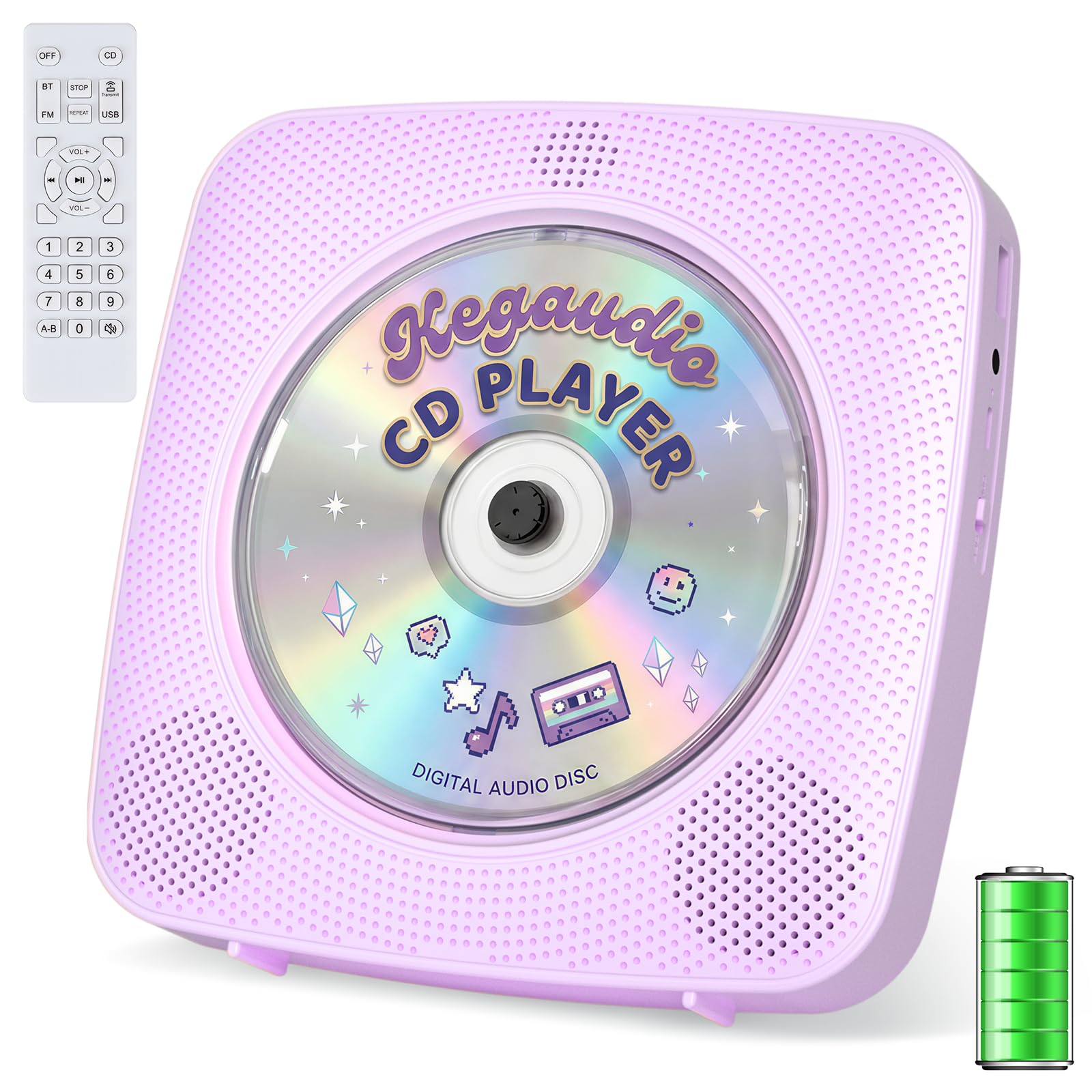 CD Player Portable Bluetooth Rechargeable: CD Players for Home 1800mAh Kegaudio Desktop Wall CD Player with Speakers with Dust Cover FM Radio USB AUX Jack Remote Control-image-29