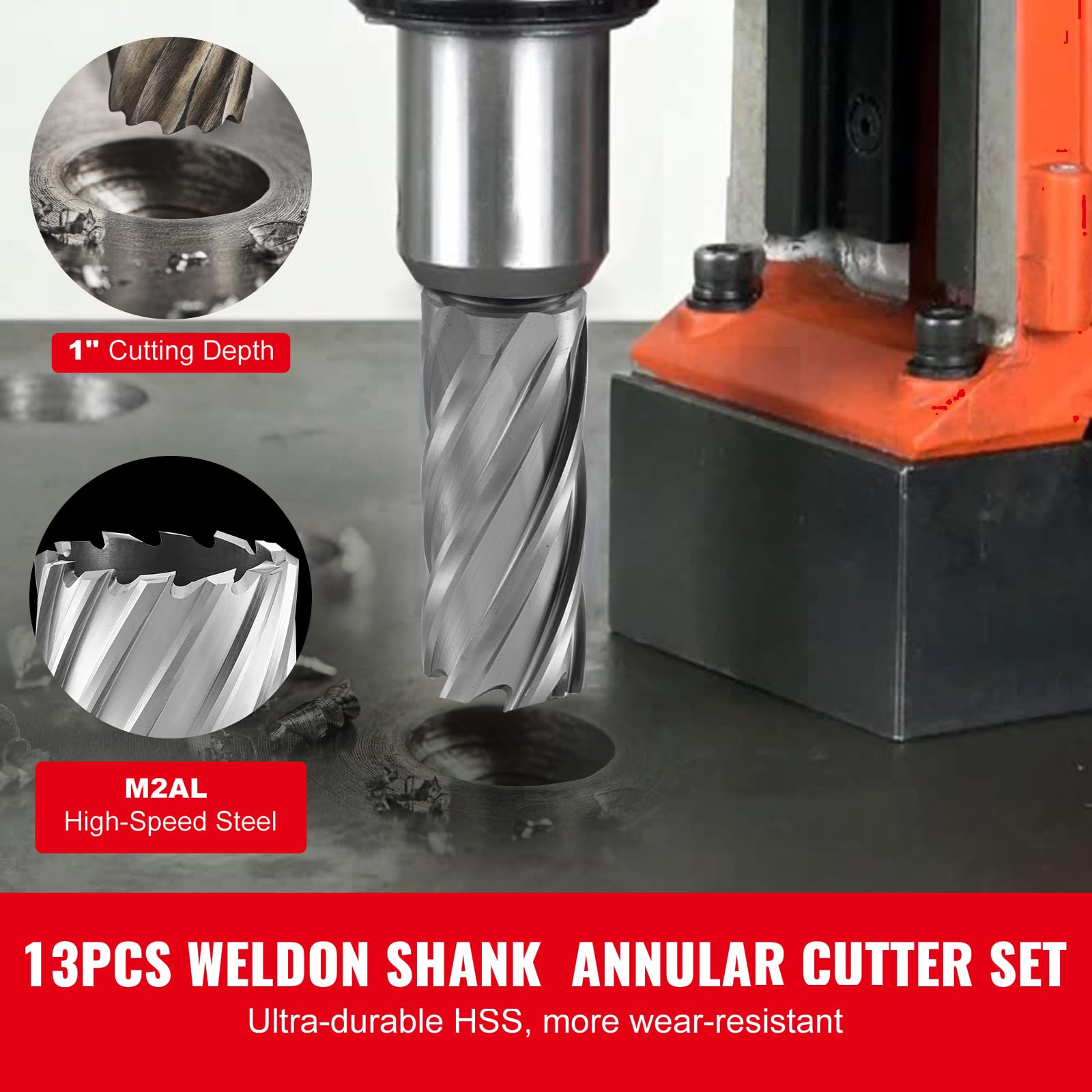 Happybuy 13-Piece Annular Cutter Set, Weldon Shank Mag Drill Bits (7/16