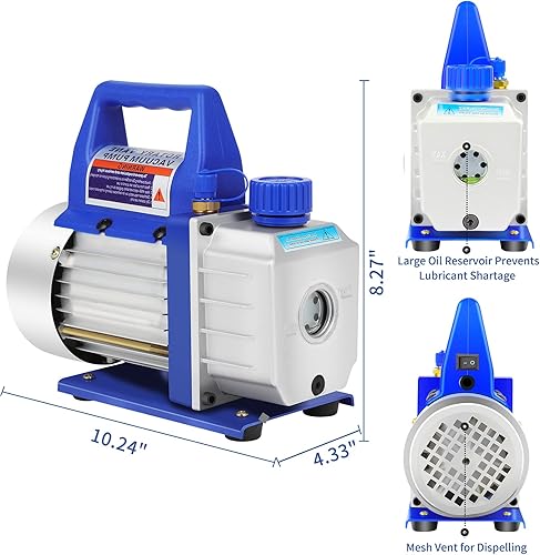 Miniatura 3 de FAHKNS Bomba de vacío de aire HVAC de una sola etapa de 110V 3 CFM 14HP con botella de aceite para HVACAuto AC Refrigerante Recarga