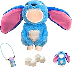 Blaue Puppe Kleidung für 17 cm Puppen, 17cm Plüsch Puppenkleidung, 17cm Cartoon Plüschpuppen Outfit mit 1 Kopfbedeckungs 1 Bodysuit 1 Anhanger 1 Schuh, Jungen Mädchen (Ohne Puppe