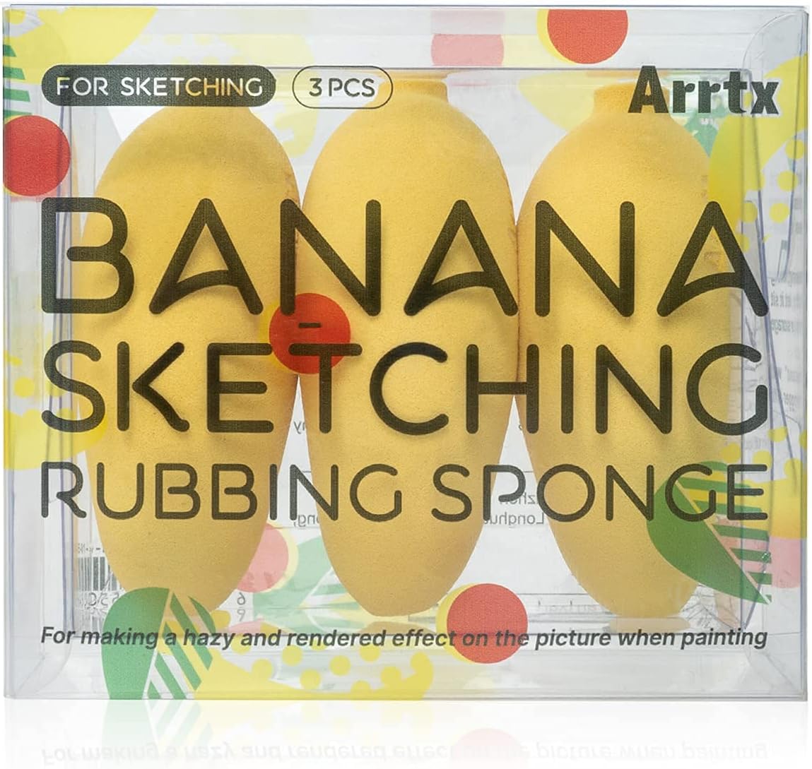 Arrtx Blending Sponges for Charcoal Sketch Graphite Pencils of Large Area Smudge, Blending, Shading, Highlight, or Details, Pack of 3 Blending Tools, Washable Reusable Banana-Shaped Art Blenders