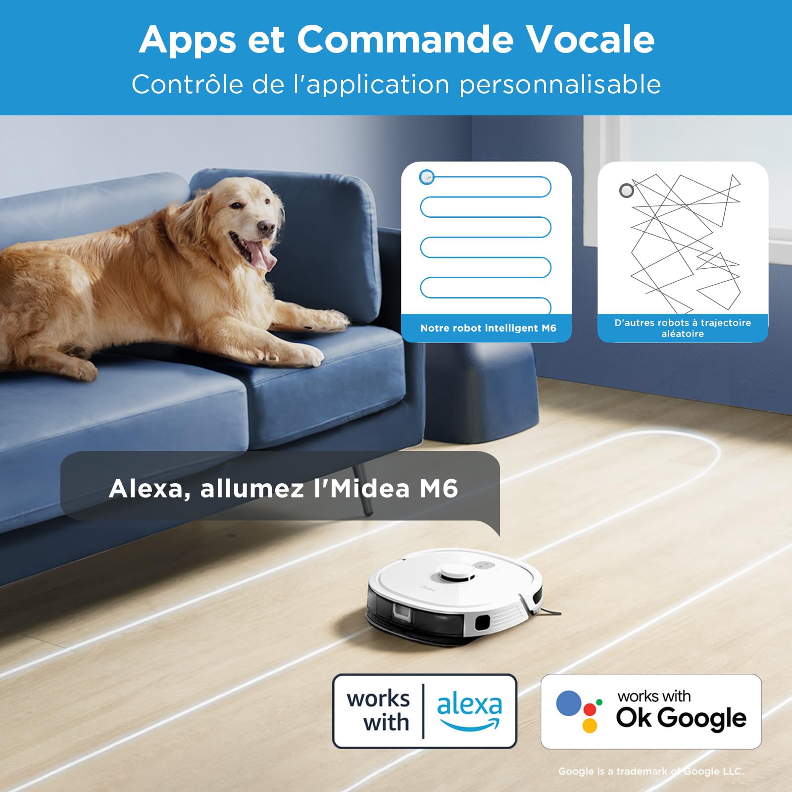 Midea M6 Aspirateur Robot Laveur Poils Animaux,Aspirateur Robot 2 en 1,Navigation LiDAR,140min d'Autonomie,2000Pa,Alexa/WiFi/APP/Télécommande Contrôlé,Idéal pour Les Poils d'animaux Tapis Sols Durs