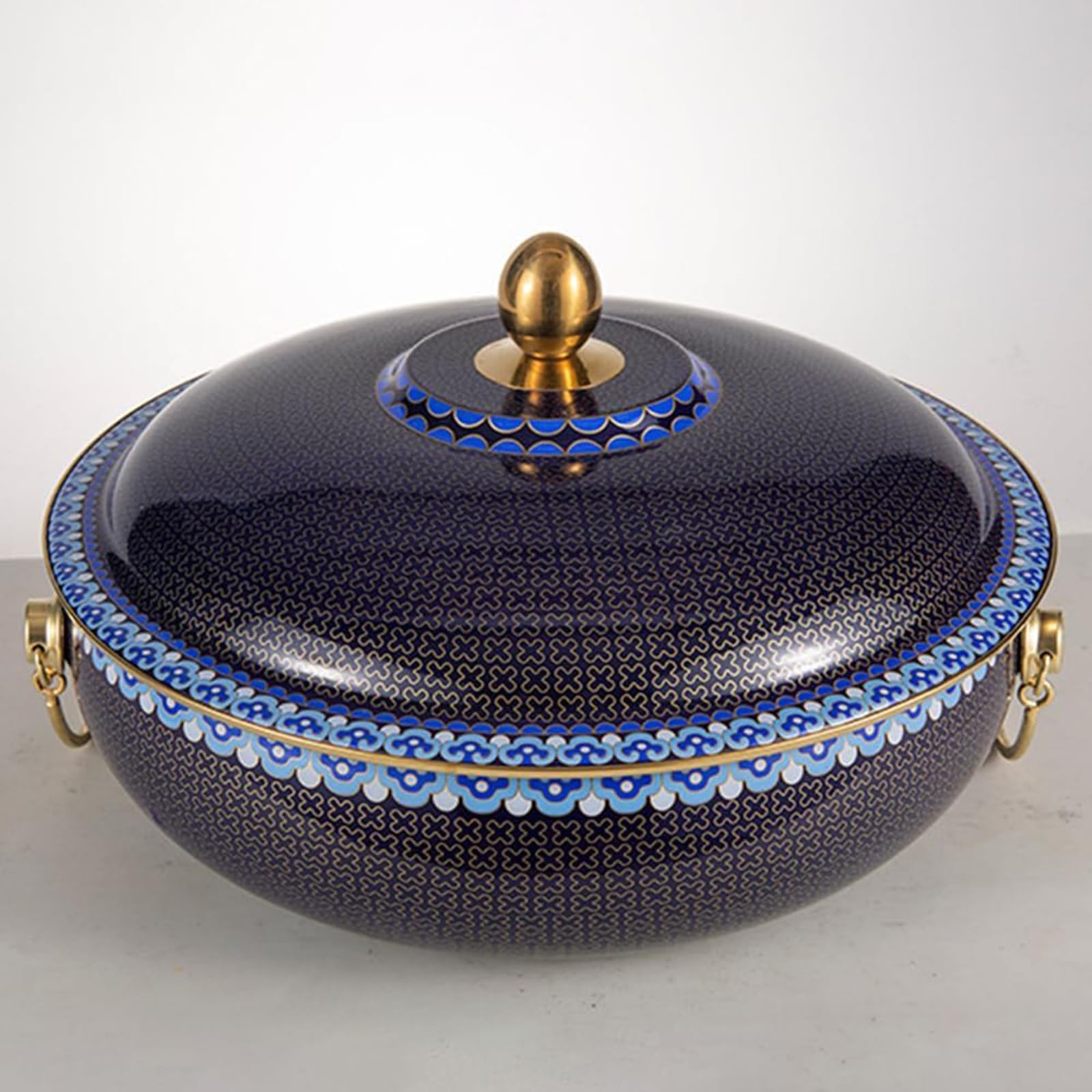Pentola Smaltata da 4–6 L con Coperchio E Rivestimento Antiaderente – Adatta per Shabu-shabu (Stile cloisonné), Dotata di Manici; per 4–10 Persone, Blue 32cm/12.6inch