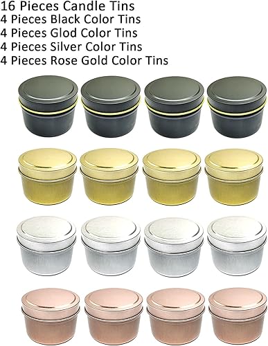 Miniatura 3 de Unixing 16 latas de velas de 4 onzas para hacer velas de bricolaje, recipientes redondos de metal para hacer velas, artes y manualidades,