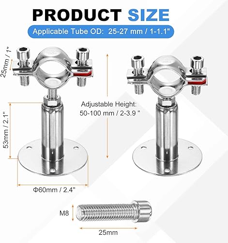 Miniatura 2 de HARFINGTON 2 piezas de montaje en pared de montaje en techo de acero inoxidable 304 abrazadera de soporte de tubo ajustable para tubo OD 1"-1.1"