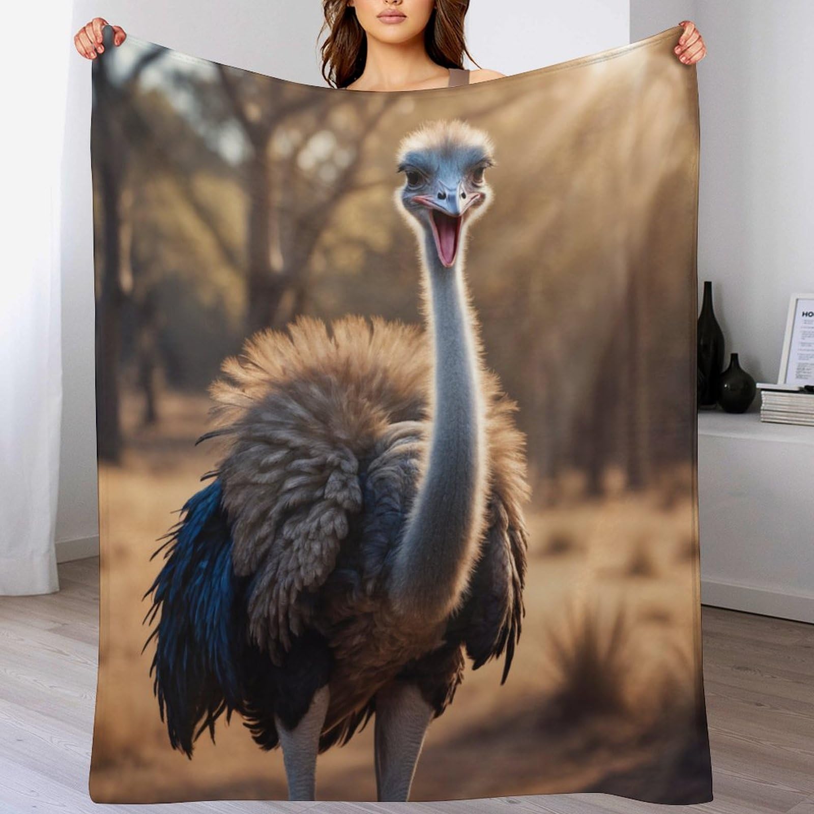 Couverture autruche 3D en polaire de flannel 150x200cm pour lit et canapé