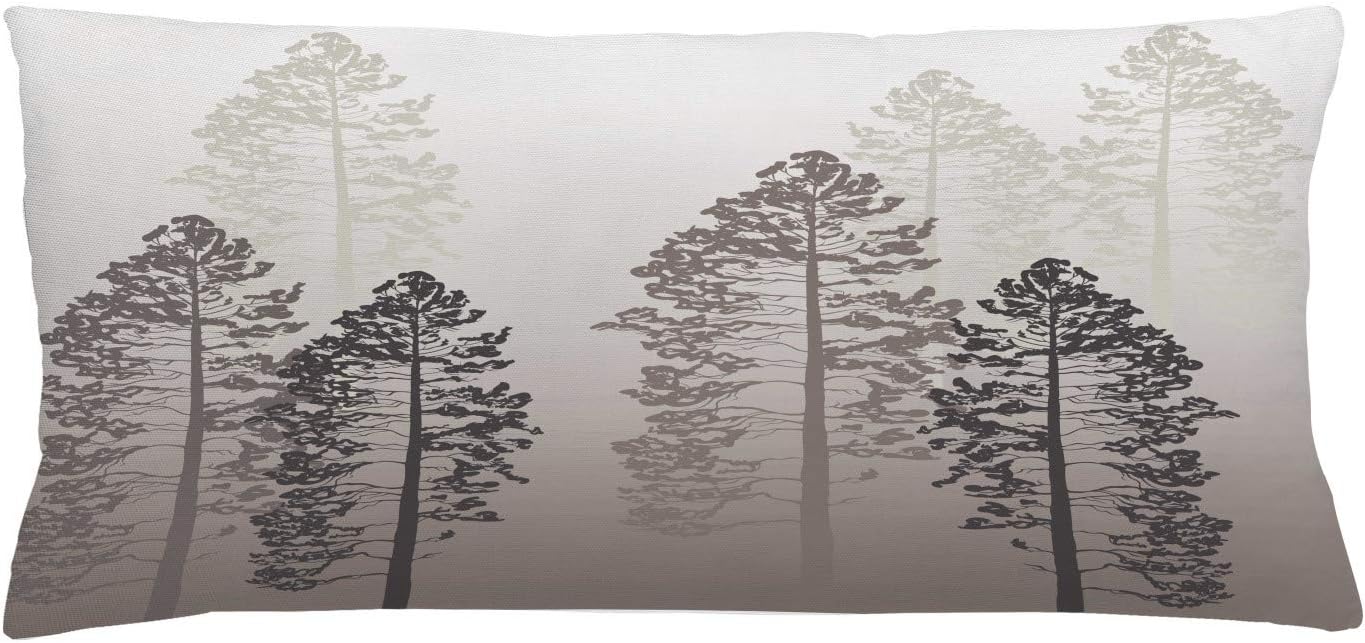 Ambesonne Country Throw Pillow Cushion Cover, Pine Trees in The Forest on Foggy Seem Ombre Backdrop Wildlife Adventure Artwork, Decorative Rectangle Accent Pillow Case, 36" X 16", Pale Mauve Taupe