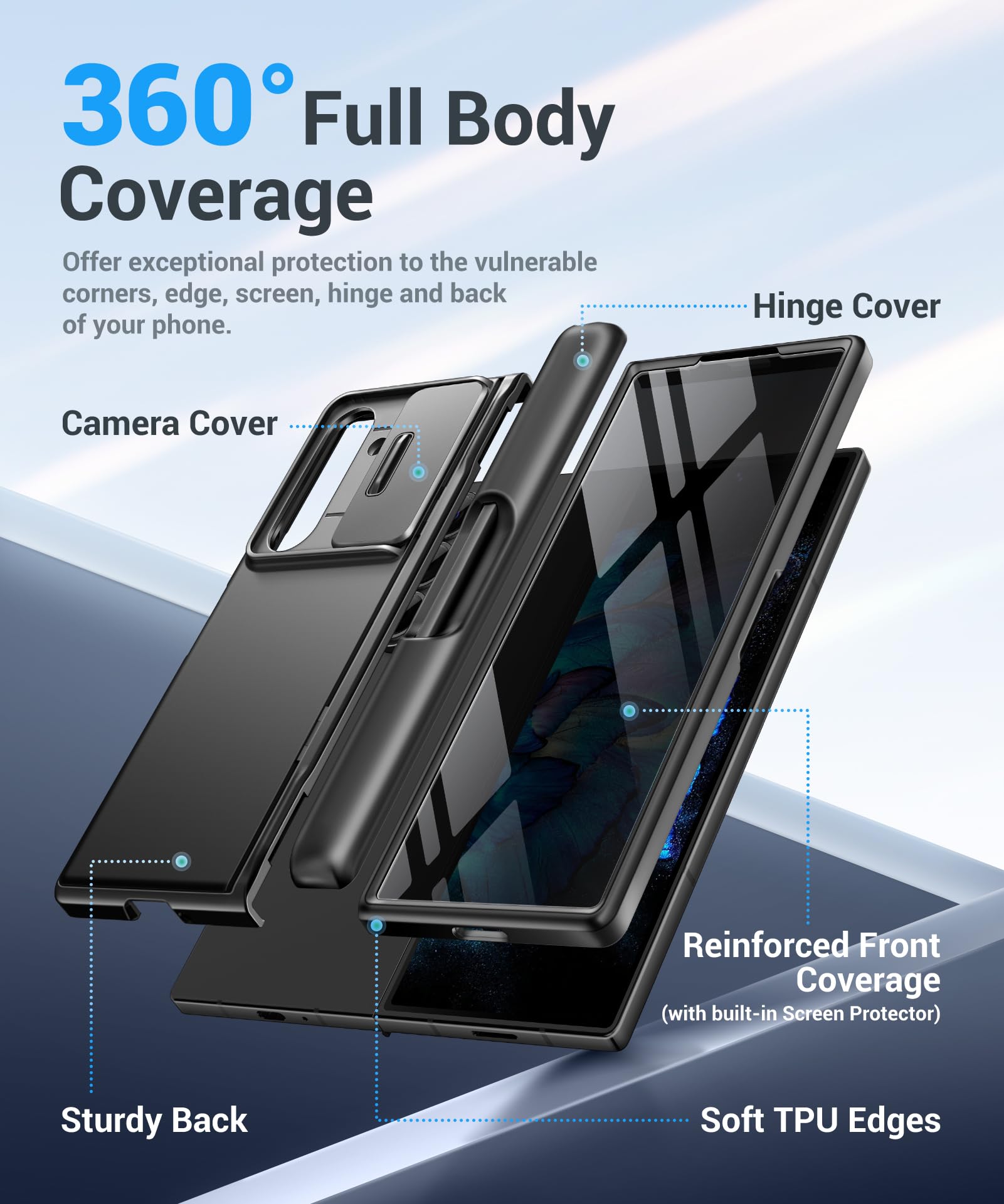 BERFY Custodia per Z Fold 7 con pennino e portapenna, [anti spia] cavalletto nascosto e custodia per fotocamera scorrevole e protezione per cerniera, custodia rigida antiurto sottile per Samsung