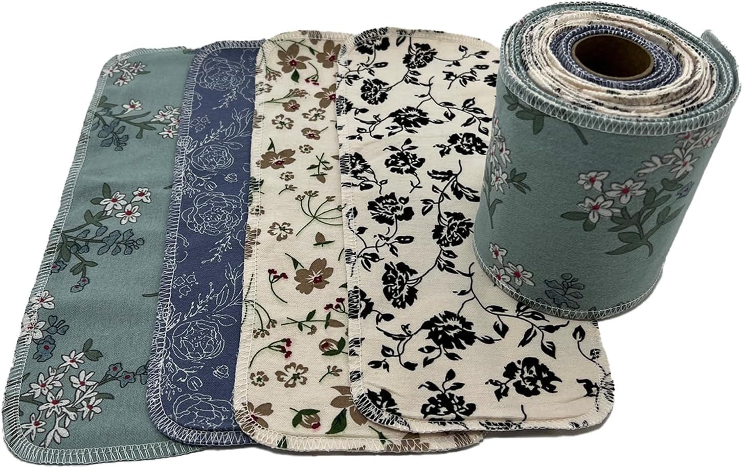 Reusable Toilet Paper Towels 20 Count Roll,Washable Cotton Cloth Paper Bidet Towels,2-Ply Super Soft Absorbent,Paperless Wipes Zero Waste(4 Colors Flower)