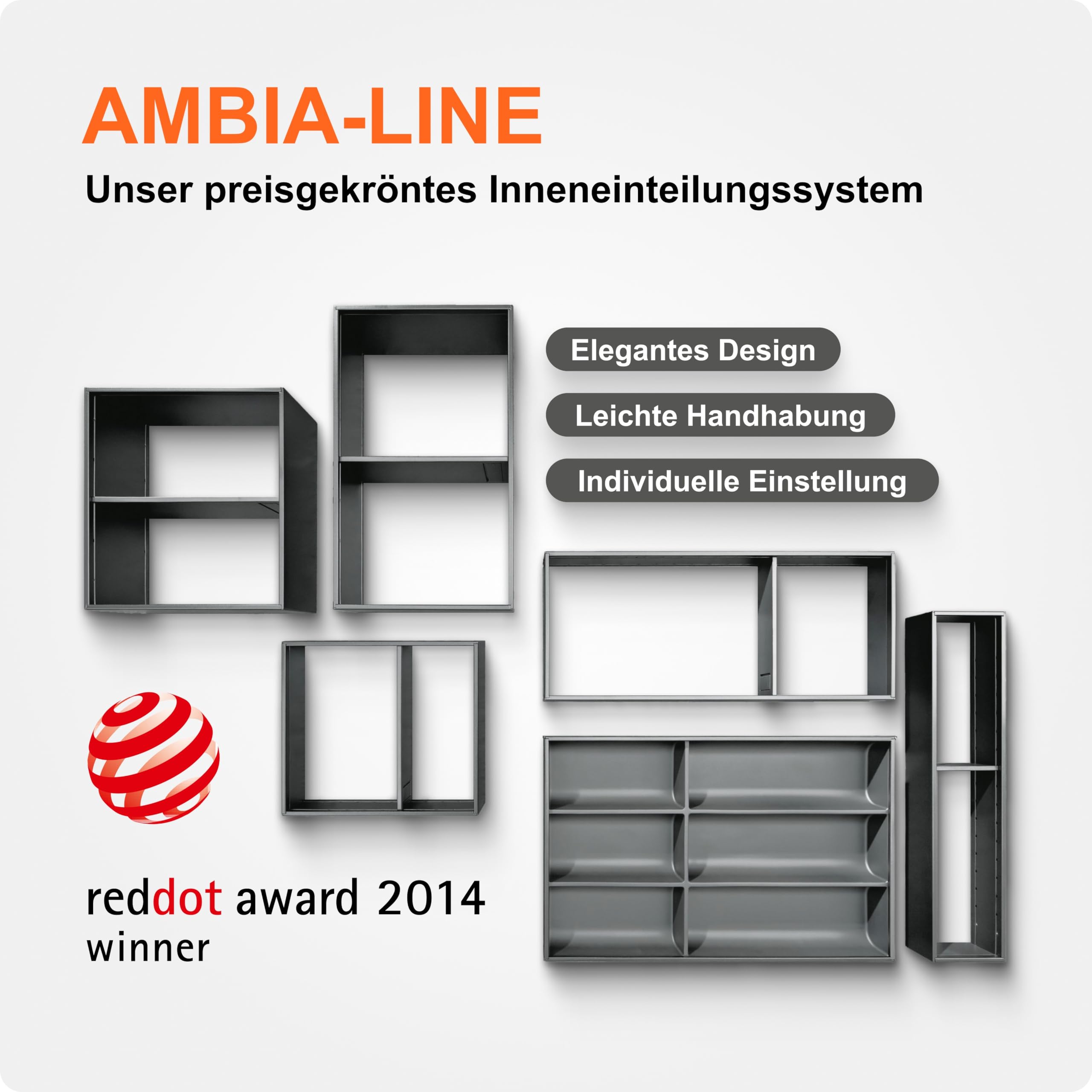 Blum AMBIA-LINE Besteckkasten mit Soft-Touch | Premium Schubladen-Organizer für moderne Küchenschublade & Schrank | schützt, sortiert & ordnet Besteck und Küchenhelfer | Maße: 47×30×5 cm | Oriongrau