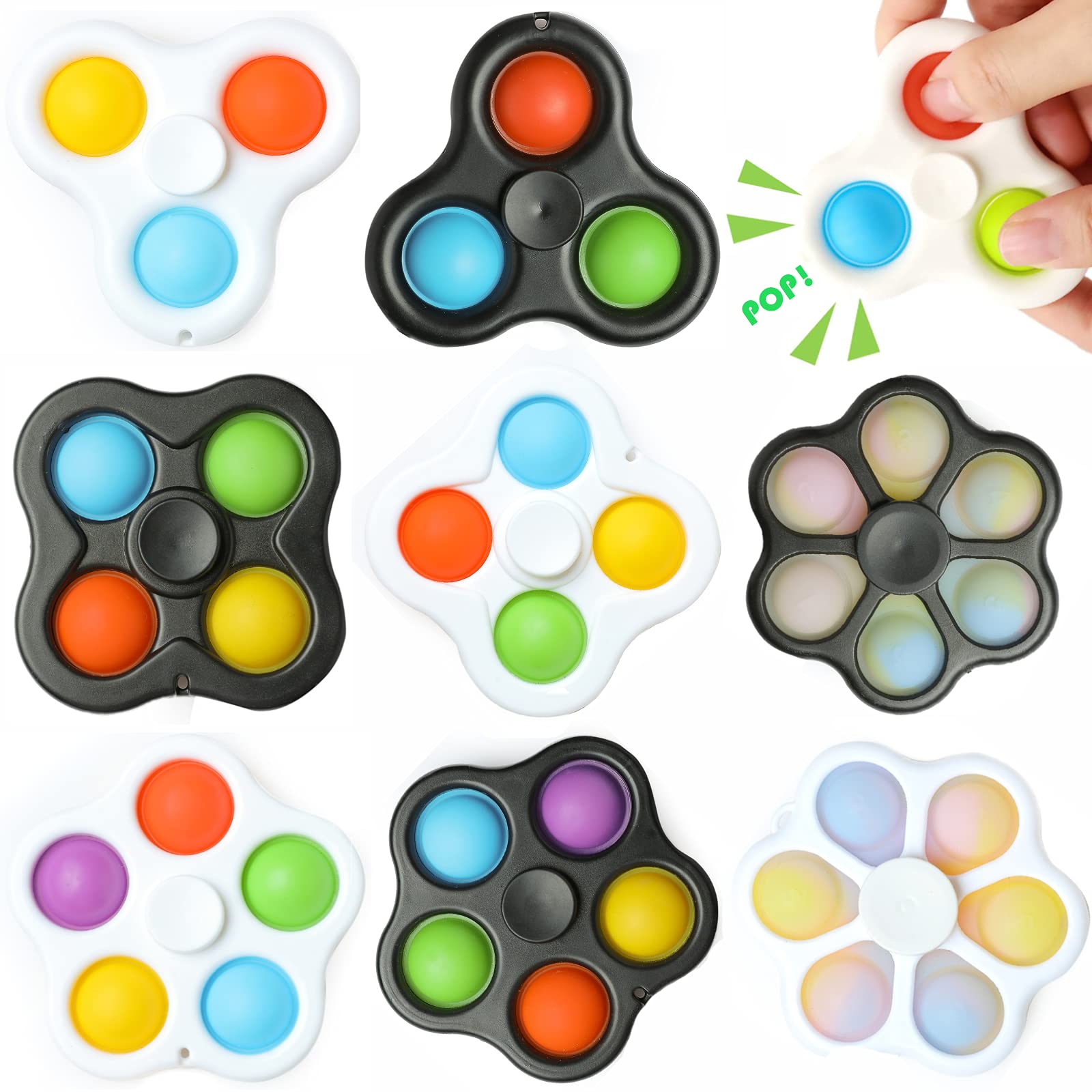 Fidget Spinner Toys for Kids 8 Pack, ADHD Anxiety Stress Relief Sensory Fidget Toys for Autistic Children Adults, Push Pop Bubble Girls Boys Autism Hand Spinners Toys