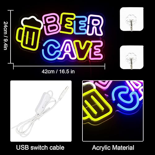 Miniatura 6 de Lucunstar Letrero de neón de cueva de cerveza, letrero de cerveza, letrero de neón para habitación, letreros de neón LED para hombre, cueva, pub,
