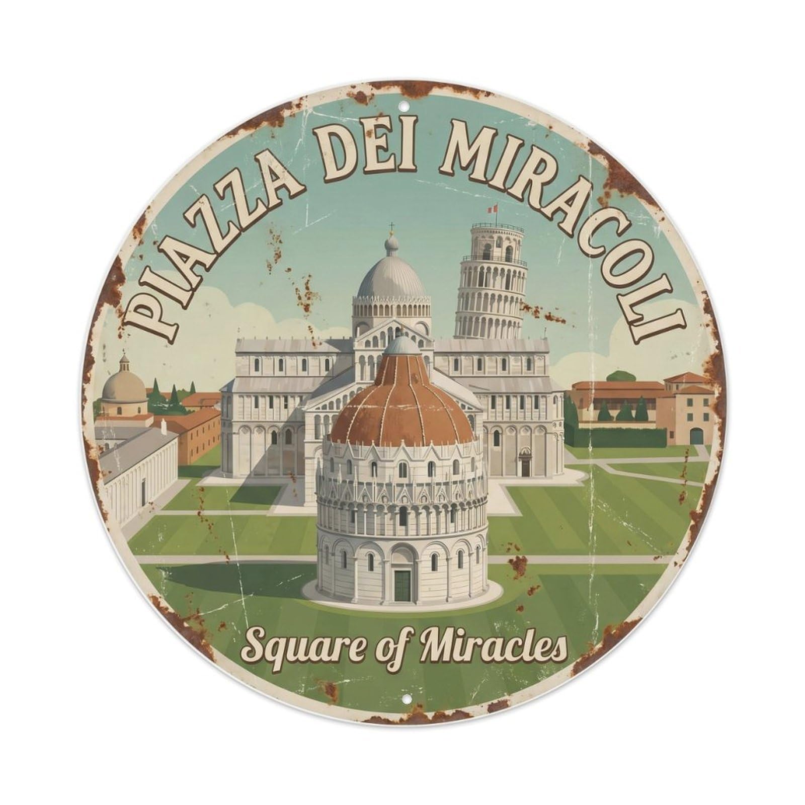 Fqnyr Style Vintage Travel Pisa Baptistery Cathedral Metal Tin Sign