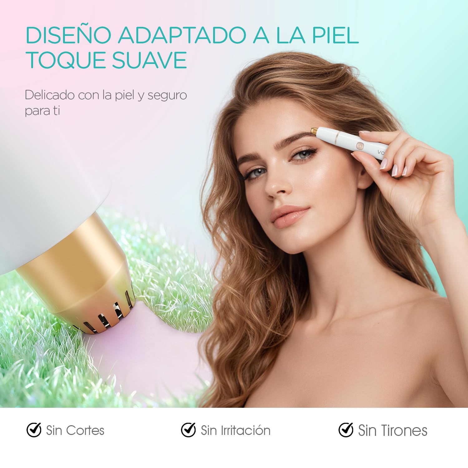 VOGOE Depiladora Facial Mujer 3-en-1, Regulador de Cejas Eléctrico Indolora, Recargable y Resistente al Agua con Peine, para Cejas, Labio Superior, Mentón y Mejillas (Blanco)