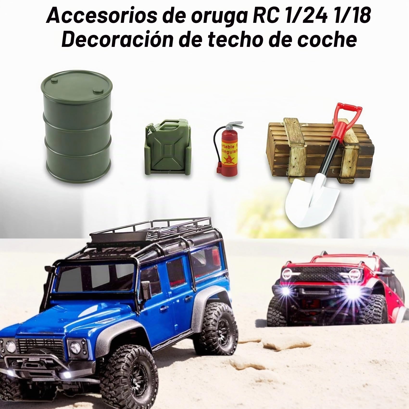 Set de 12 Accesorios para RC Crawler 1/18 1/24, Decoración de Coche RC con Kit Scale Deko,Compatible con Modelos1:18/24 como TraxxasTRX-4M,Axial SCX24 (Negro y Verde 1/18 1/24)