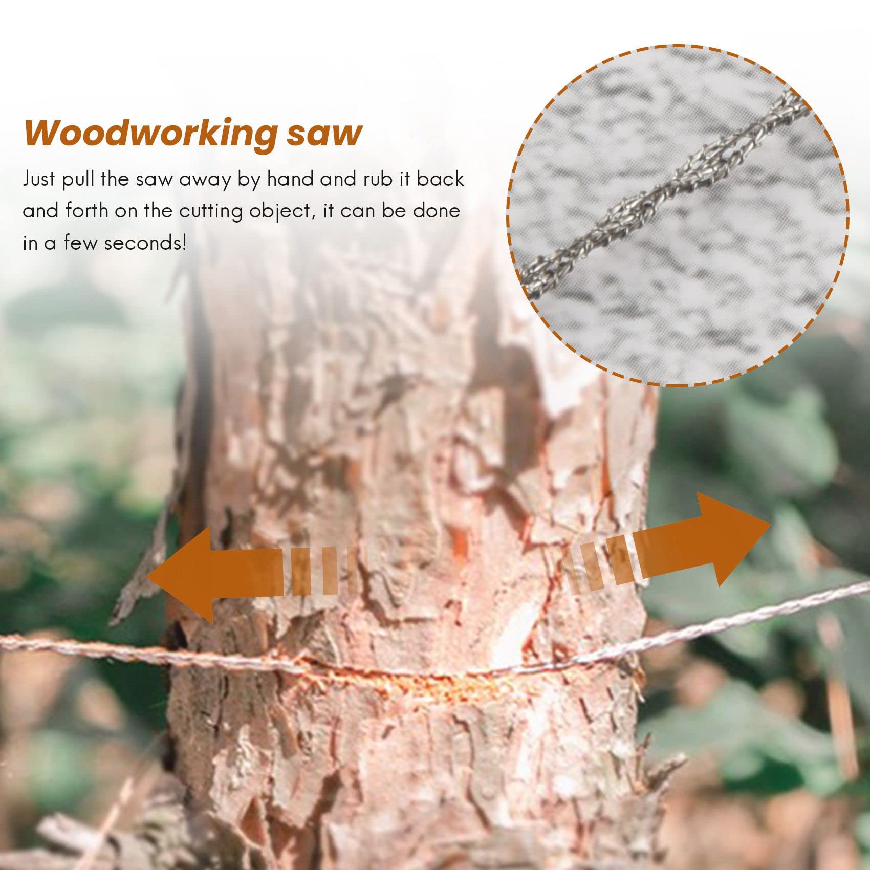 Kqcibz Outdoor Hand-Drawn Rope Saw 304 Stainless Steel Wire Saw Camping Life-Saving Woodworking Hand Saw Wire 5M