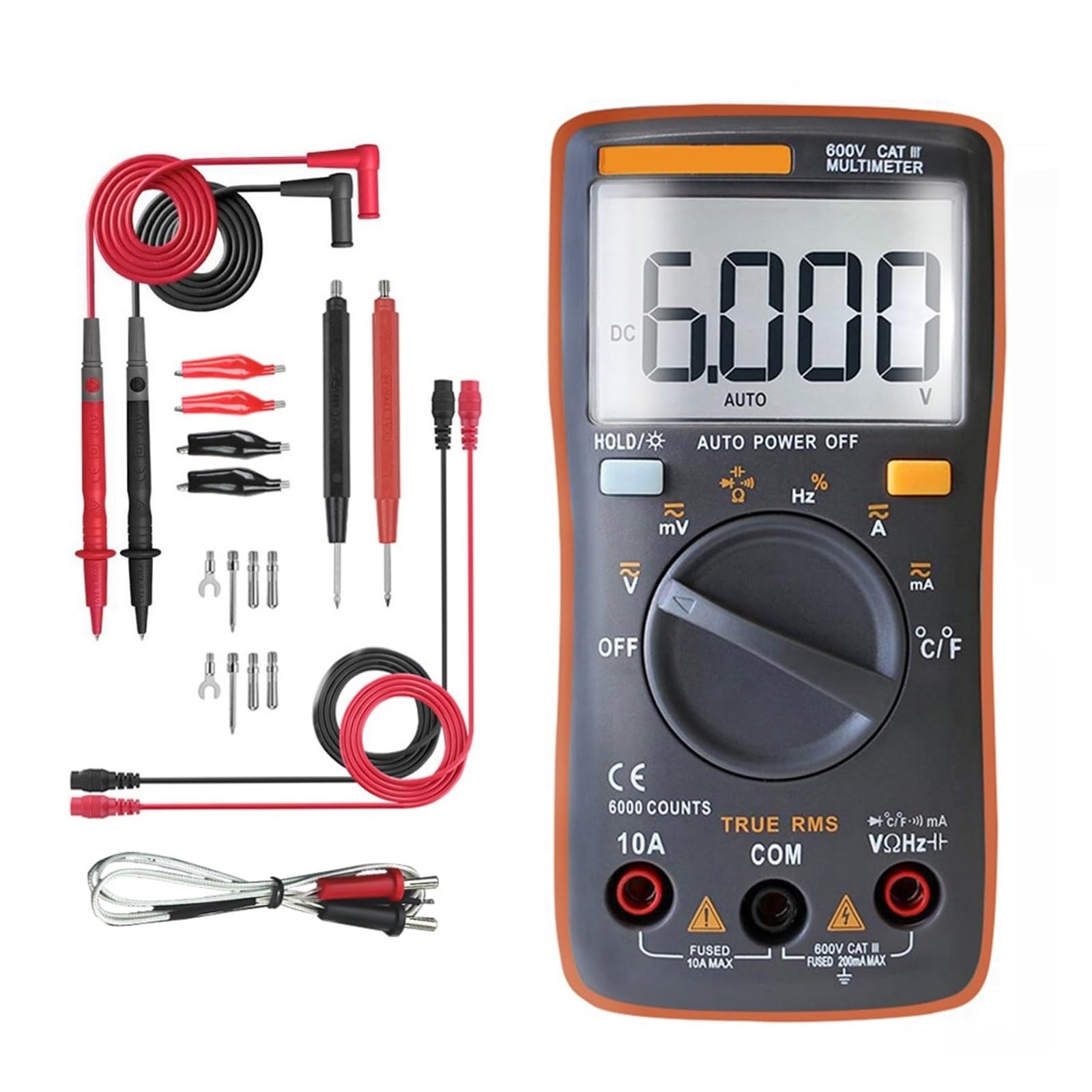 Multímetro Digital 6000 Cuenta AV/DC Amperímetro Voltaje Prueba Transistor Capacitor Tester Lcr Meter Testers Análisis Detección Preciso Exhaustivo(Black pro)