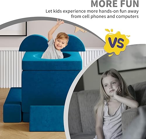 Miniatura 43 de 12 sofás modulares de juego para niños con 2 bolas y túnel, sofás de juego para niños pequeños para sala de juegos, sofás modulares para juego de