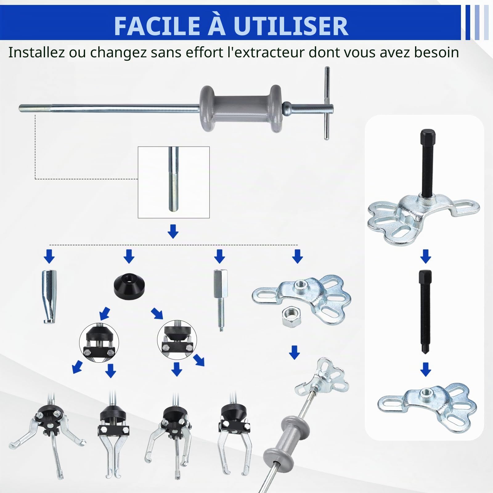 BOOMSTART Kit d'outils de 16 pièces avec marteau à glissement, extracteur de bosse, de moyeu et de roulement, mâchoires internes et externes 2/3 pour voitures et camions