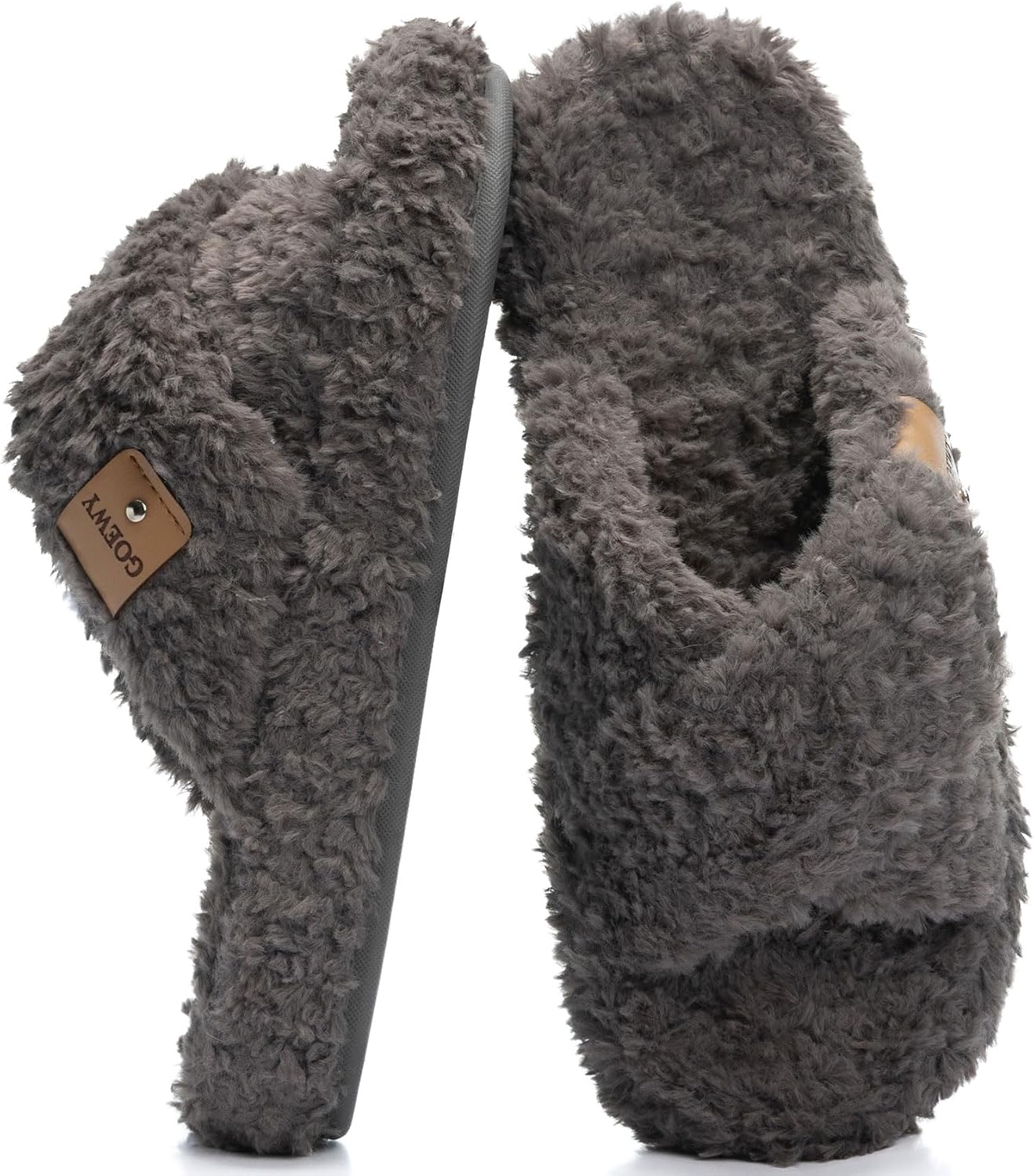 GOEWY Fuzzy Open-Toe Slippers for Women,Memory Foam Soft Indoor Outdoor Cross Band Women's Slipper,Anti-Slip House Shoes Slip On Gifts for Women Her Mom