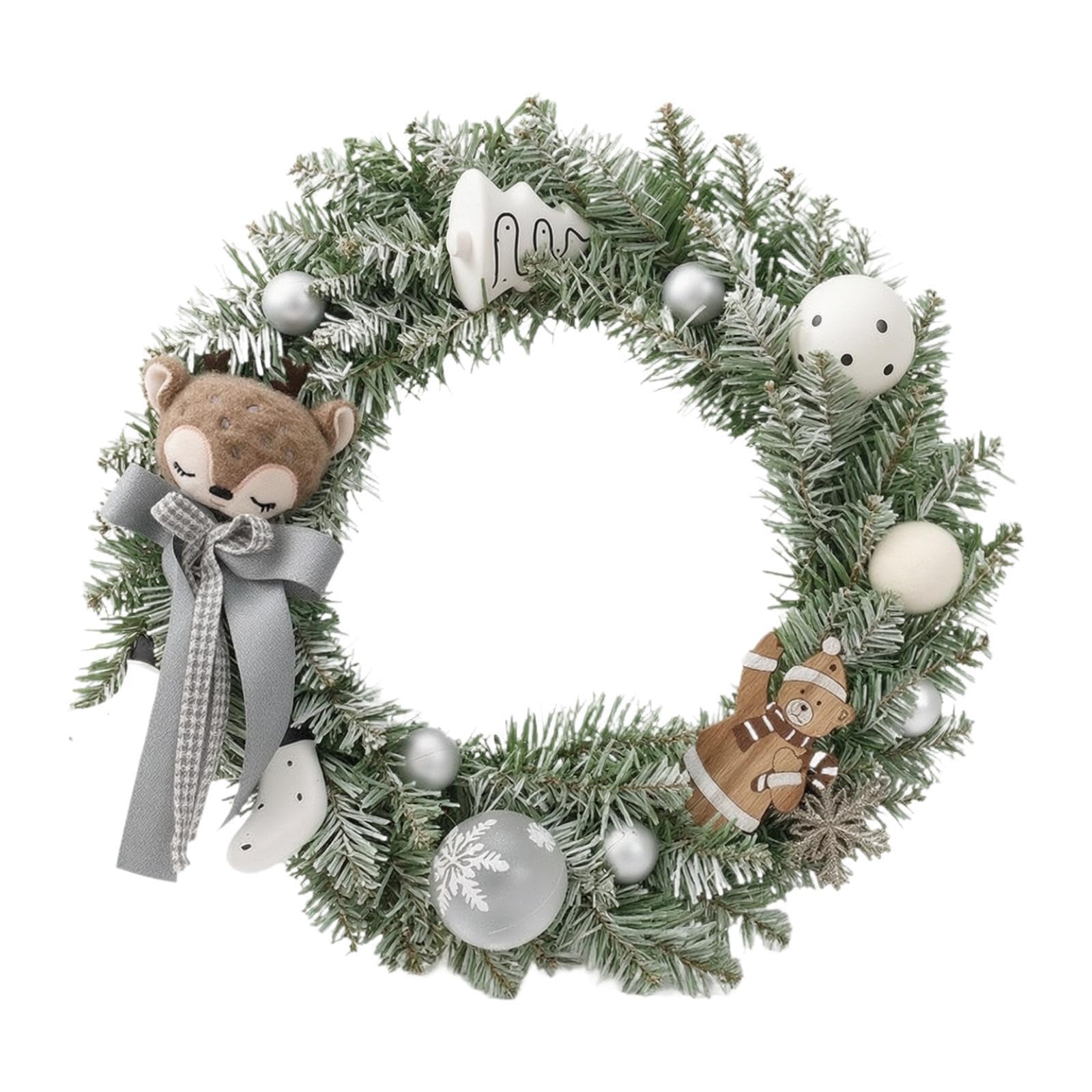 Qianly Corona de Navidad Artificial Guirnalda Adorno Y Decoración Colgante Estética Cálida de Invierno con Bayas Madera Y PP Adecuada para Puerta Recibidor S, Oso Ciervo, Individual