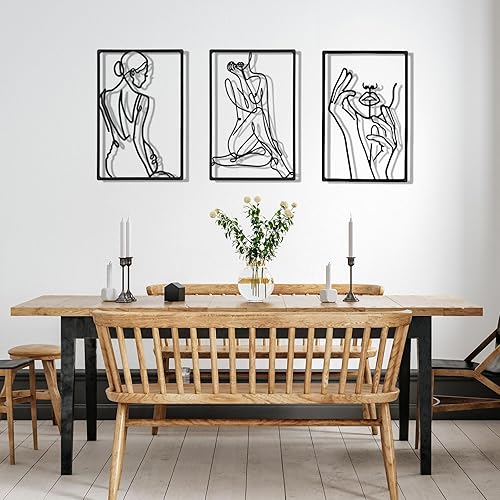 Miniatura 7 de Cindeer 3 Pieces Metal Wall Art Decor 18 Inch Minimalist Modern Abstract Line Home Decor Woman's Body Shape Single Line Wall Art for Kitchen Bedroom