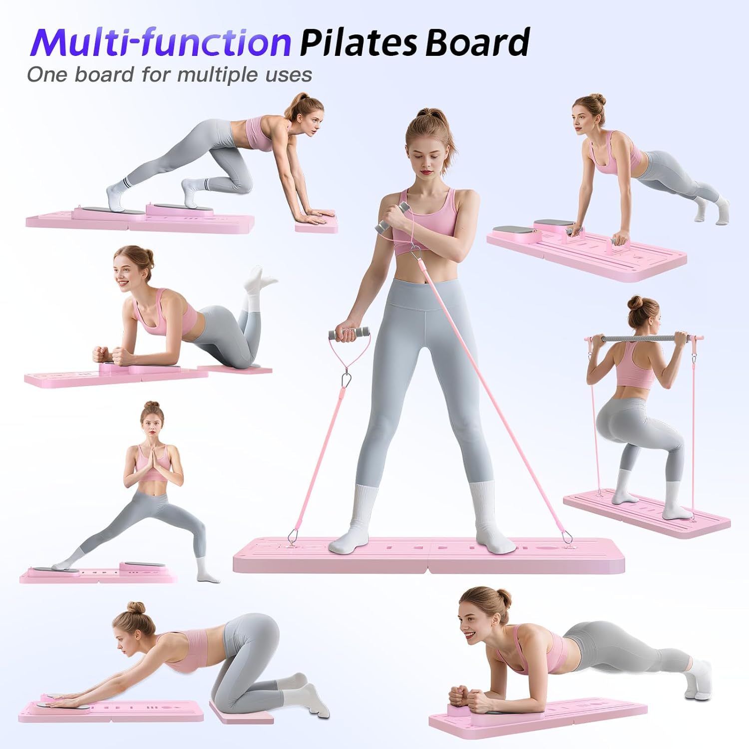 5 in 1 Pilates Board, Foldable Pilates Reformer Set with Resistance Bands, Portable Pilates Sliding Board, Trainer Machine for Home Workout, Ab, Core, Fitness, Exercise