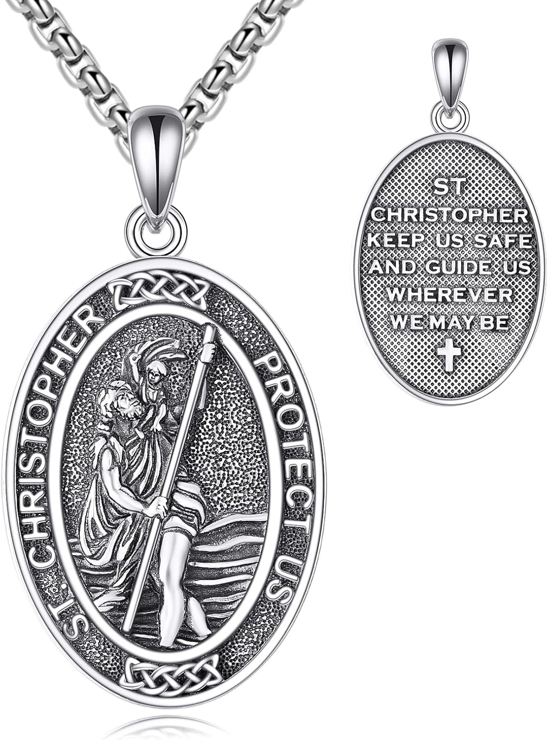 Saint Christopher/Saint Michael Necklace for Men Women 925 Sterling Silver Patron Saint Necklace Talisman Amulet Jewelry Protection Jewelry Medals