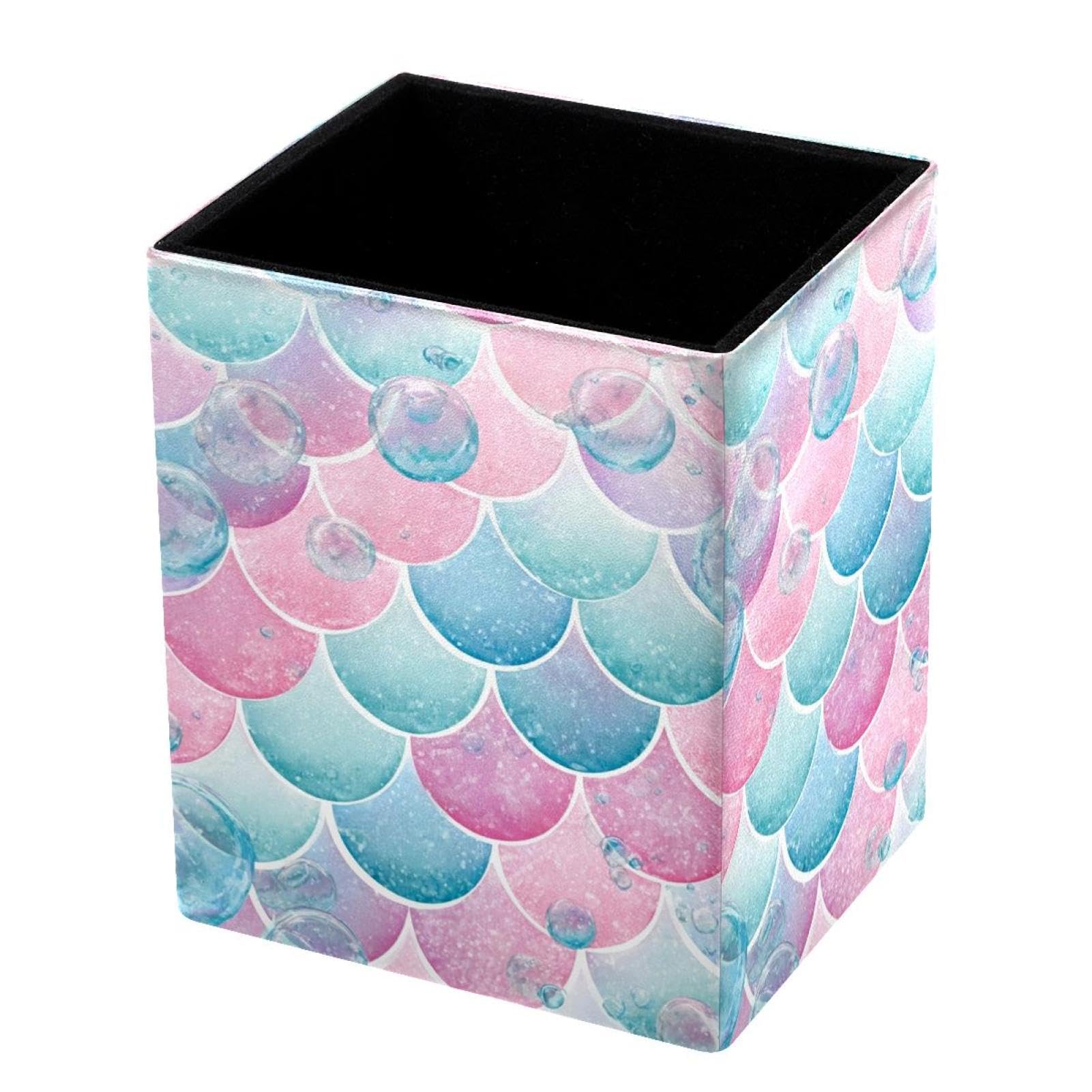 VAPOKF Pencil Holders for Desk, Mermaid Scales and Bubbles Printed Pen Holders Pen Pot Makeup Brushes Storage Desktop Stationery Supplies Organiser for Home Office